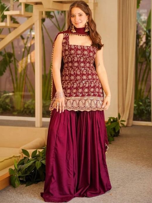 ISRL Enterprise Embroidered Kurta with Sharara & Dupatta