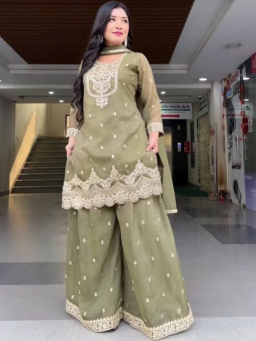 ISRL Enterprise Embroidered Kurta with Palazzos & Dupatta